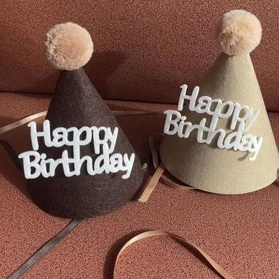 INS Style Felt Birthday Hat Party Supplies Photo Props Cake Topper Fur Ball Baby Shower Decor for Party Decor