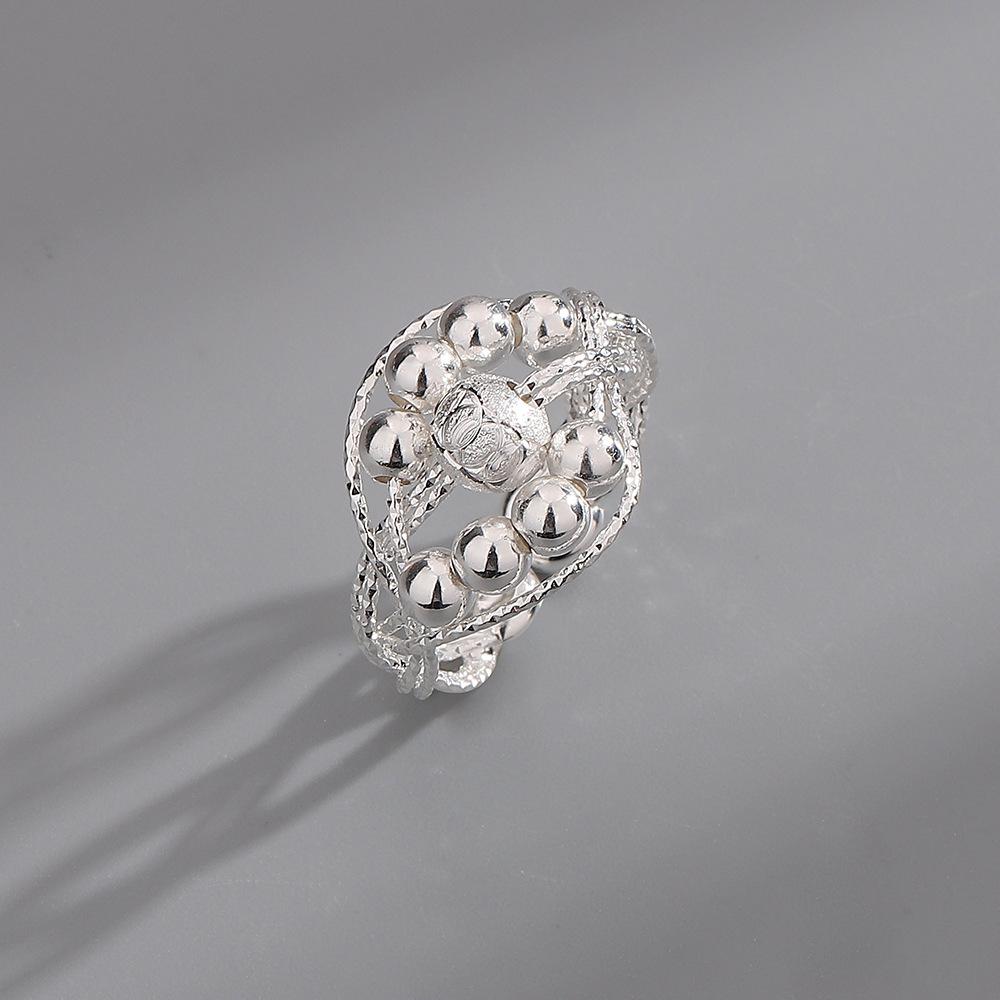 Round Bead Interwoven Ring, Live Drainage And Goods Welfare Activity Index Finger Ring, Rotatable Matte Bead Ring Cross-Border