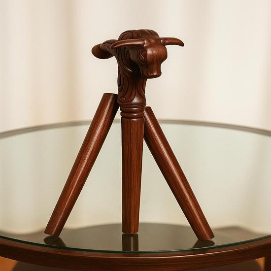 Bull Head Wooden Walking Stick Hand-Carved Cane for Men Seniors