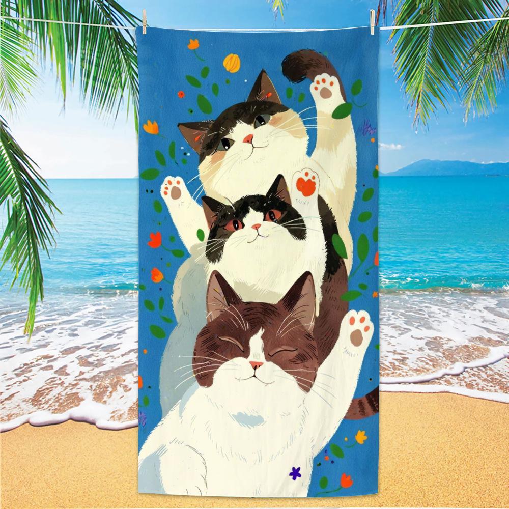 Cute and Cute Cat Cartoon Microfiber Beach Towel Quick Drying Lightweight Absorbent Bath Towel Outdoor Travel Pool Bath Towels