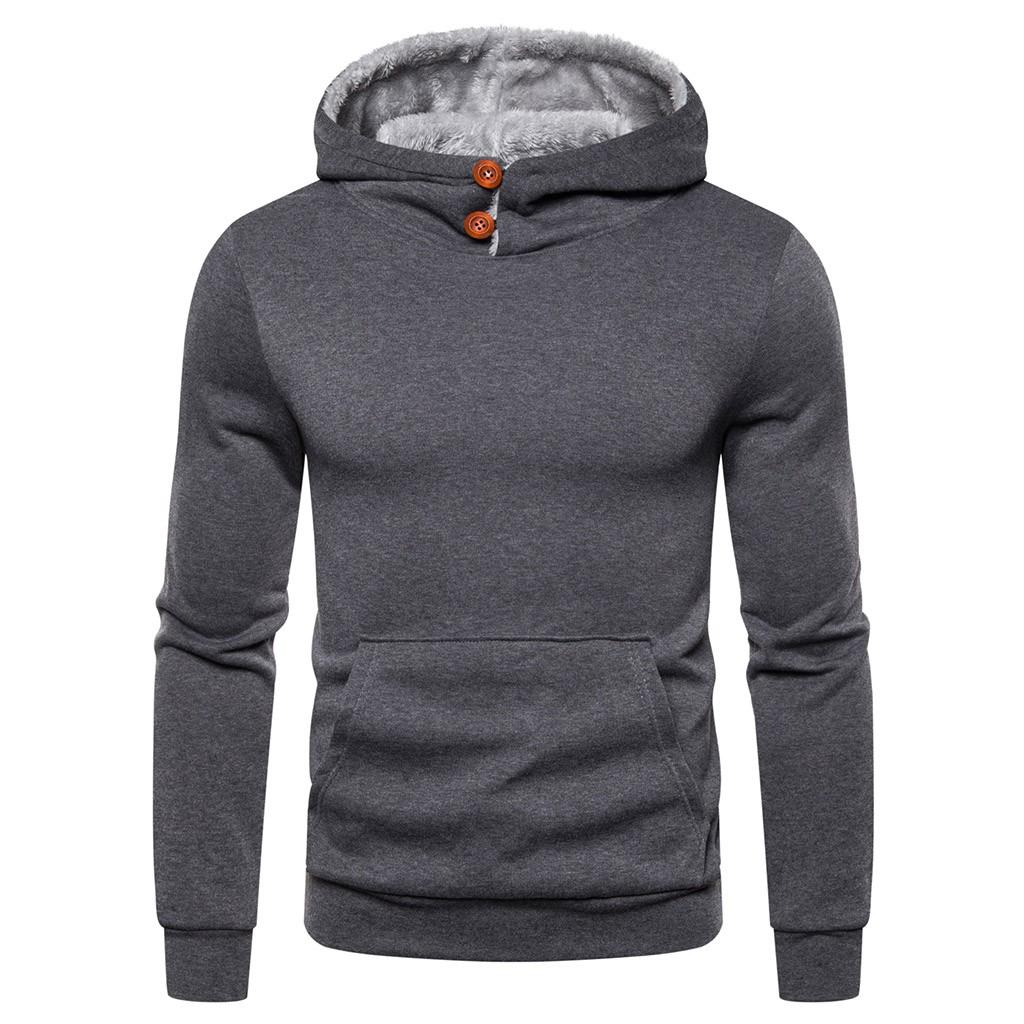 Men Autum Winter Long Sleeve Hooded Sweatshirt Solid Color Outwear Tops Blouse