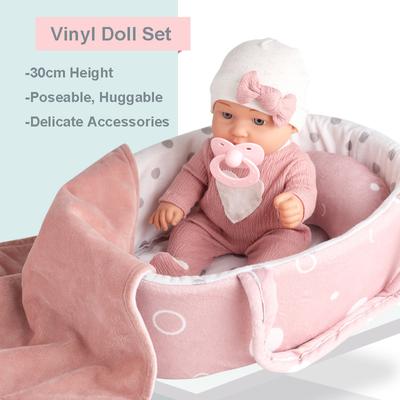 12''/30cm Baby Doll Playset In Gift Box with Accessories Pink Pacifier, Vinyl Reborn Doll Toy, Christmas Gift for Girl Boy Kid