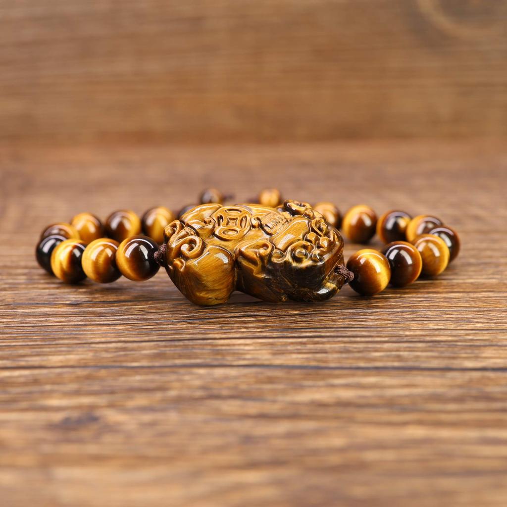 Pixiu Carving Tiger Eye Money Financial Business Good Luck Charm Power Stone Adjustable Length [Coai] Luck, Luck, Luck, Bracelet,