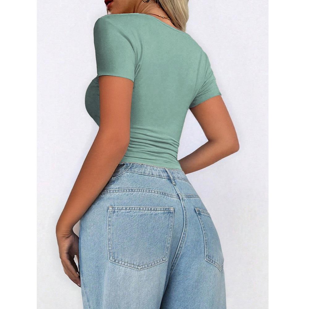 Dámské letní krátké tričko s kulatým výstřihem a krátkým rukávem, slim trička, ležérní crop topy