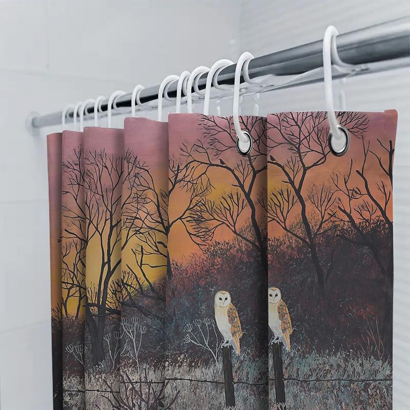 Owl Forest Shower Curtain Nature Birds Trees Wildlife Backdrop Washable Bathroom Decor Artistic Home Decor Modern Farmhouse Styl