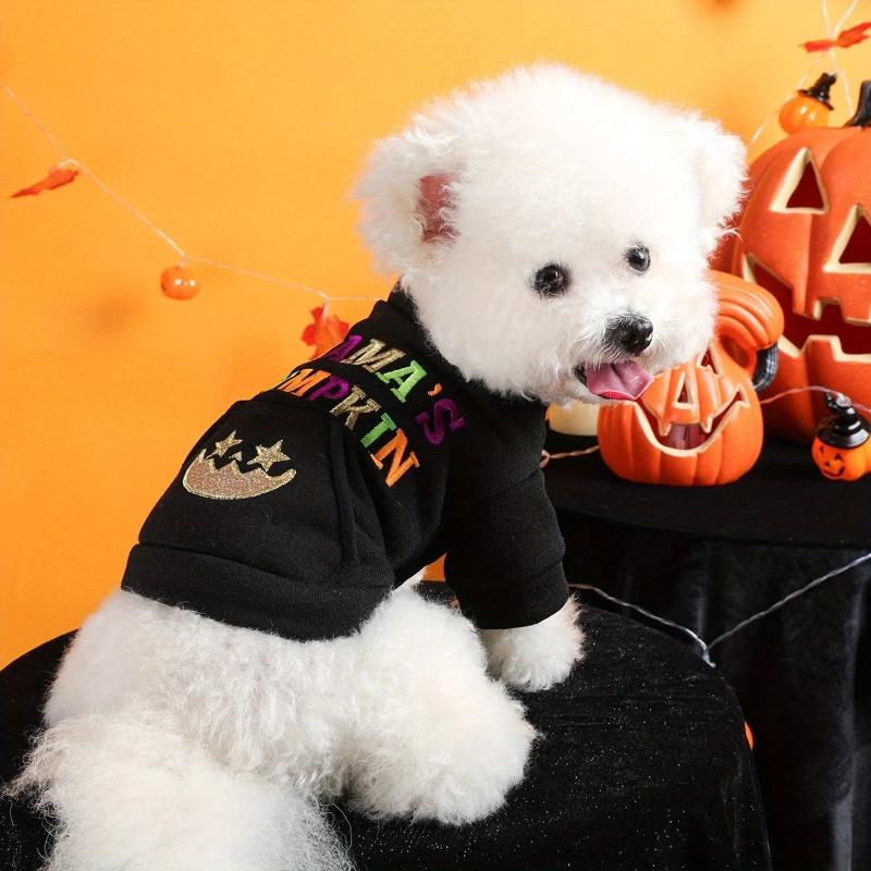 Mom's Pumpkin Halloween Sweater Pet Clothes Dog Cat Black Handsome Funny Color English Embroidery Open Button Jacket