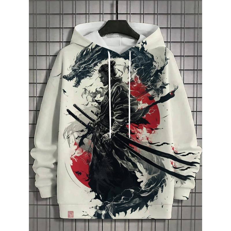 2025 Autumn Men's 3D Japanese Samurai Print Hoodie Men's and Women's Casual Fashion Men's Hoodie Street Men's Tops