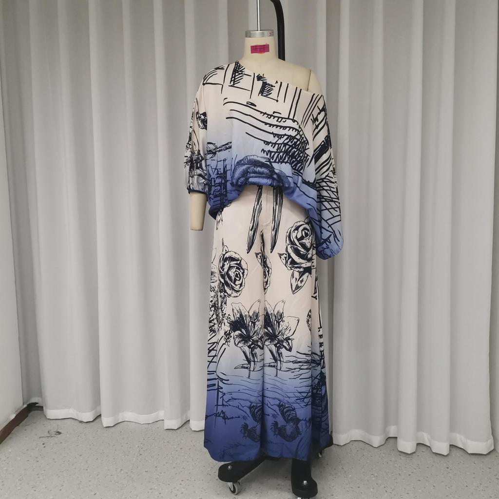 2023 Europäische & Amerikanische Damen Herbstmode Print Locker Zweiteiliges Set