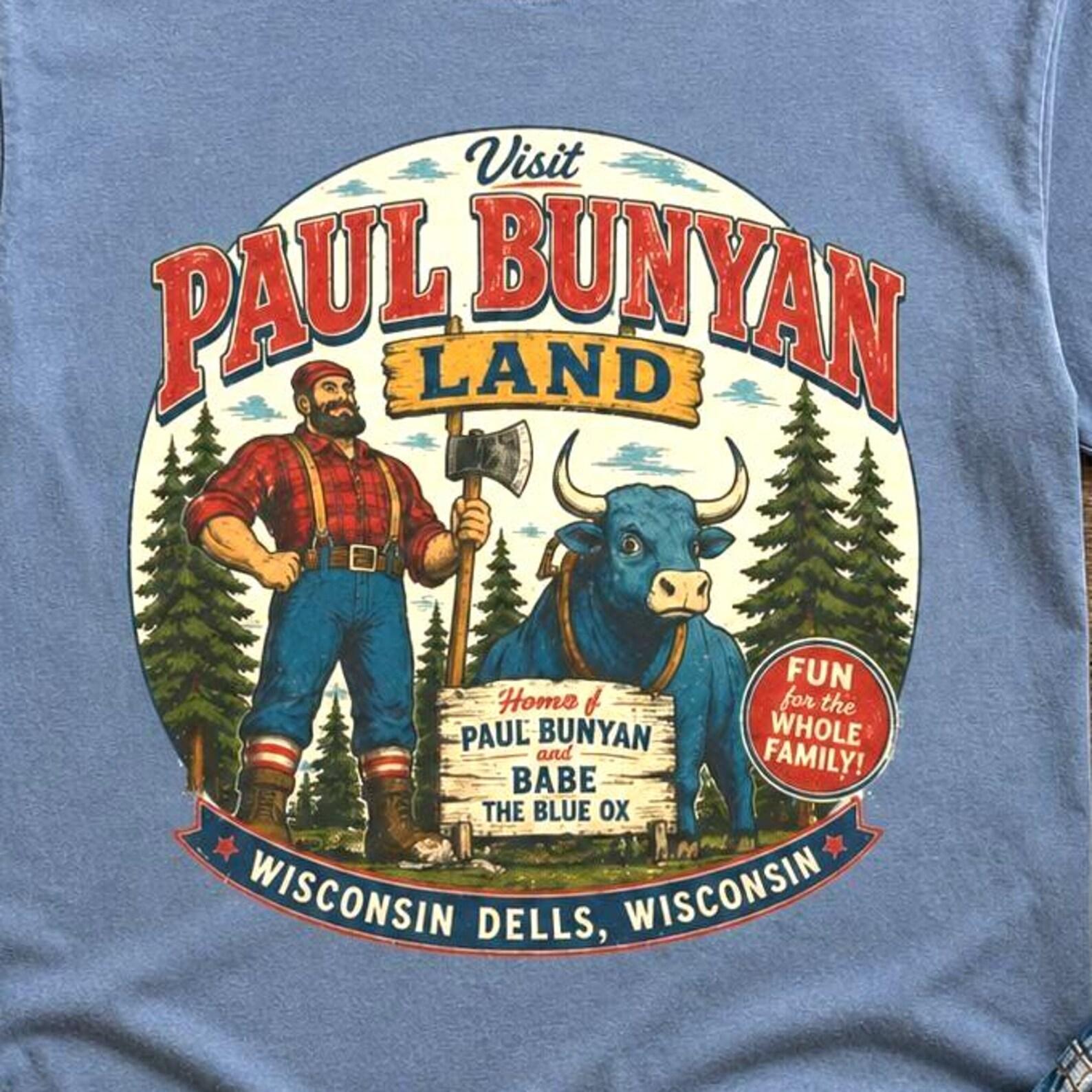Paul Bunyan T-Shirt, Wisconsin Dells Souvenir Shirt, Vintage Americana Tee, Retro Lumberjack Graphic Top, Babe The Blue Ox Gift XL