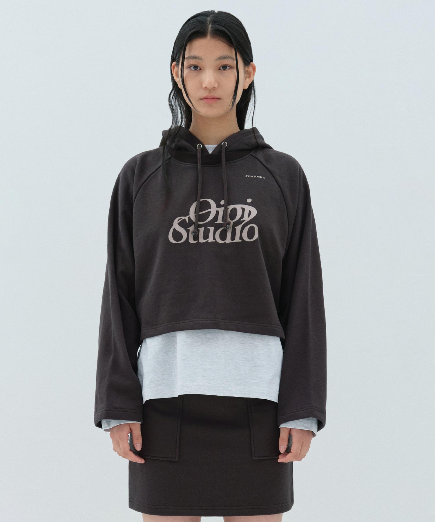 Oioi Collection Loop Logo Crop Hoodie_Dark Gray Xs
