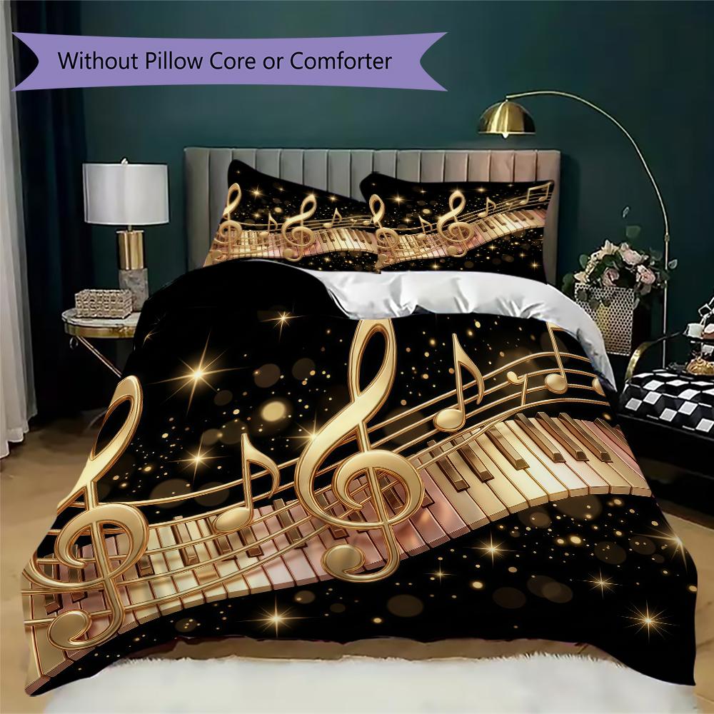 Dynamic Music Melody Pattern Bedding uilt Set uilt Cover Pillowcase Home Decoration Birthday Gift (1 * duvet cover + 2 * pillowcase without core)