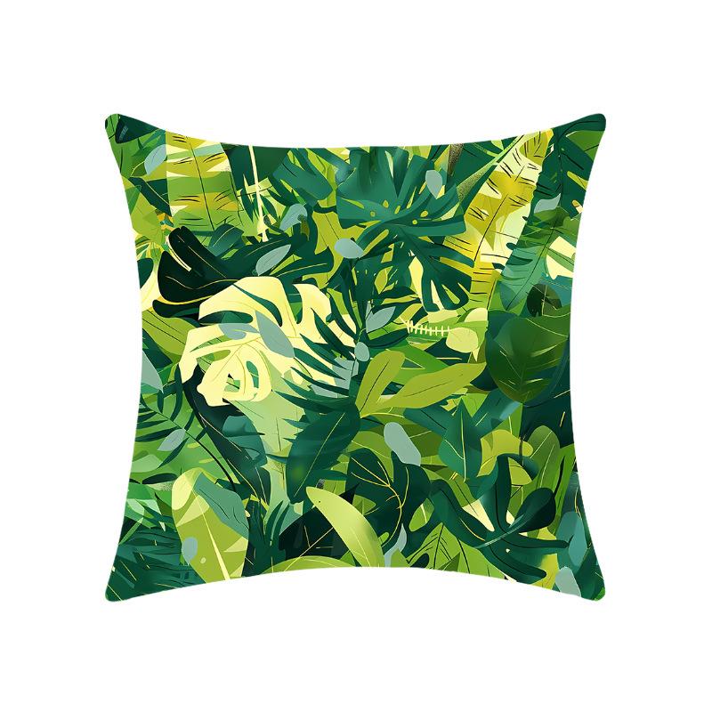 Green Leaves Plush Cushion Cover for Sofa or Bedroom