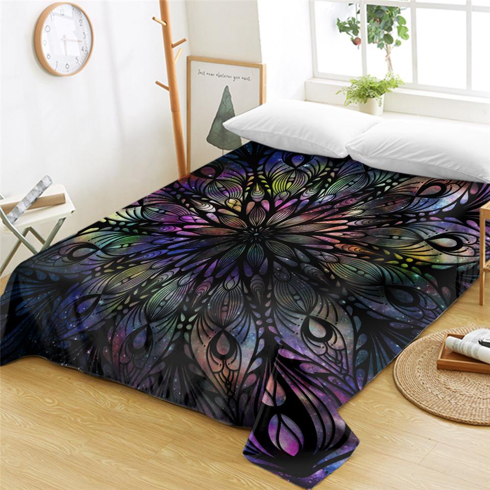 Bohemian Mandala Bed Sheet Boho Style Flat Sheet Colorful Ethnic Retro Floral Bed Linen Women King Queen Polyester Bedding Sheet