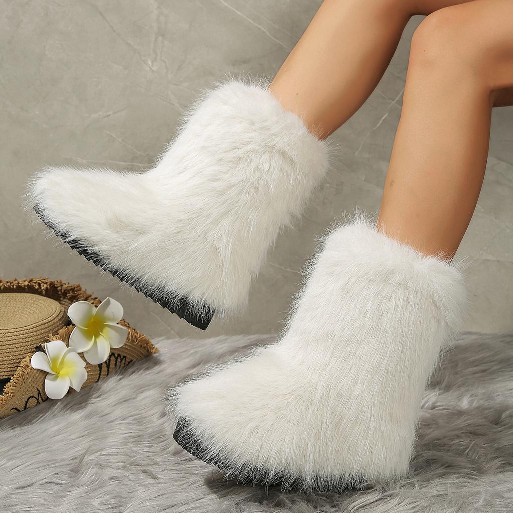 Fashion Winter Women Fluffy Faux Fox Fur Boots Woman Plush Warm Snow Boots Luxury Footwear Girls Furry Fur Bottes Fashion Winter Shoe