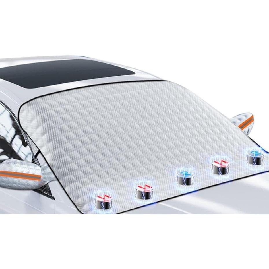Car Windshield Snow Ice Cover with Side Mirror and Elastic Hook, 9 Magnetic Automotive Windshield Snow Frost Cover, Foldable Car Windshield Sun Shade