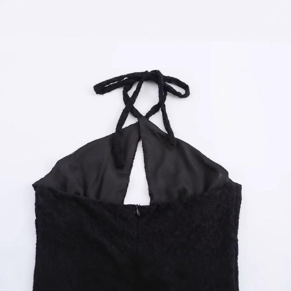 2025 Spring Stylish Women's European & American Lace Halter Backless Dress