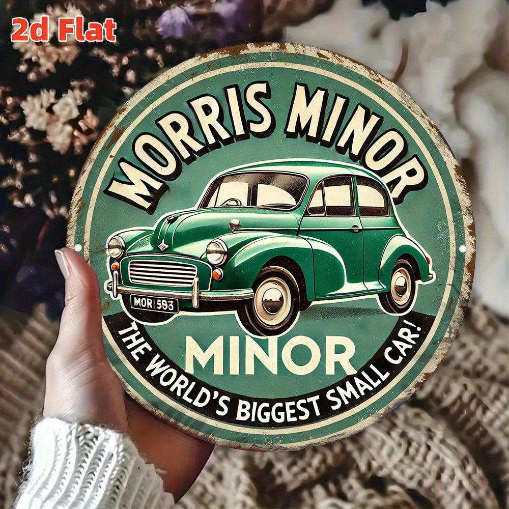 Винтажный Morris Minor Самый большой маленький автомобиль в мире Круглая металлическая жестяная табличка Ретро Британский Классический Автомобиль Тематический Декор Стены для Гаража 20x20cm(8x8inch)