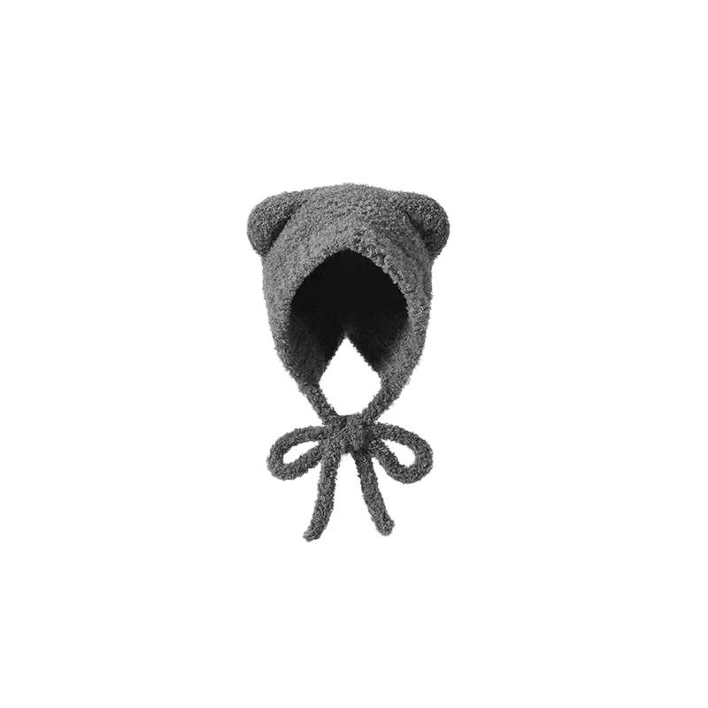 Cute Bear Ear Wool Hat for Women In Autumn and Winter Warm Knitted Hat Plush Hat Versatile Cold Protection Ear Tip Hat