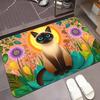 Cozy Cat Door Mat Cute Cartoon Kitten Flowers Pattern Entrance Rug Soft Non-Slip Welcome Mat for Pet Lovers Home Decor