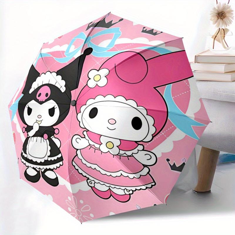 1pc Happy Kuromi & My Melody Cartoon Umbrella, Portable 3-Fold Compact Umbrella, Suitable for Camping, Hiking and Travel, Ideal Easter Birthday Gift F