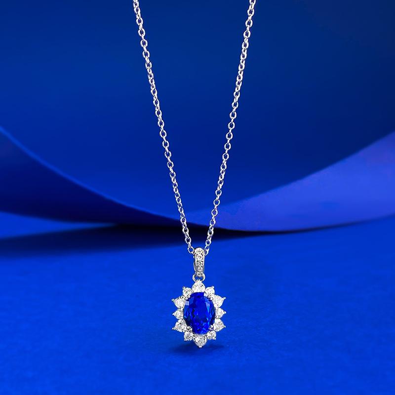2025 Live Broadcast S925 Silver Cobalt Blue Oval Pendant Necklace S925 Silver