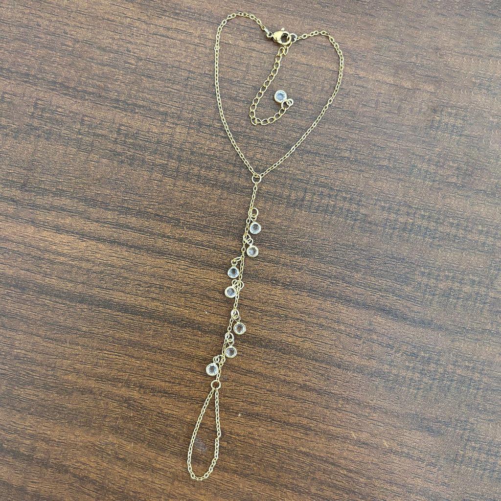 18K Gold Plated Stainless Steel Zircon Glass Beach Finger Chain Bracelet