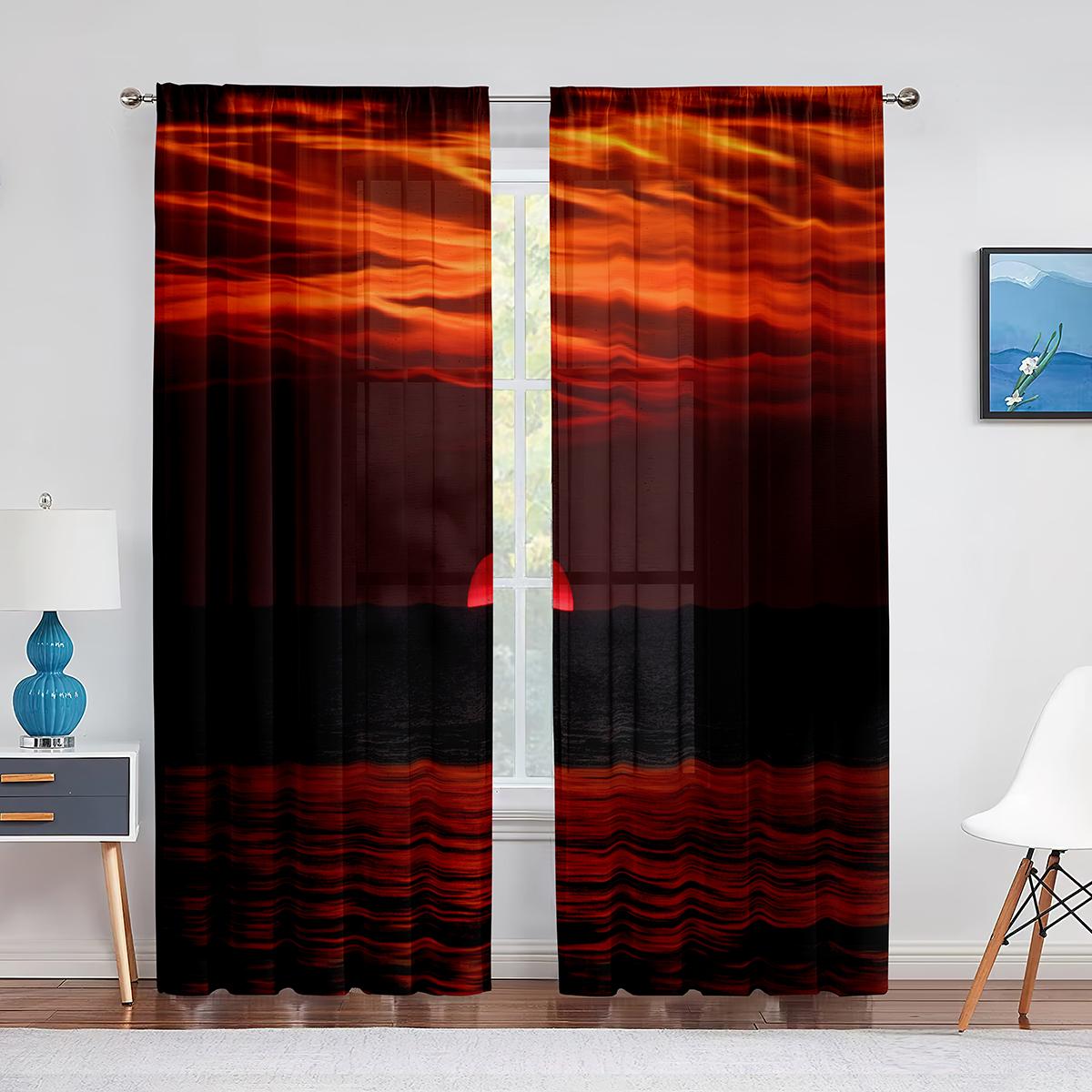 Тропическая прозрачная вуаль занавеска экзотический закат над морским пейзажем кокосовая — фото 11