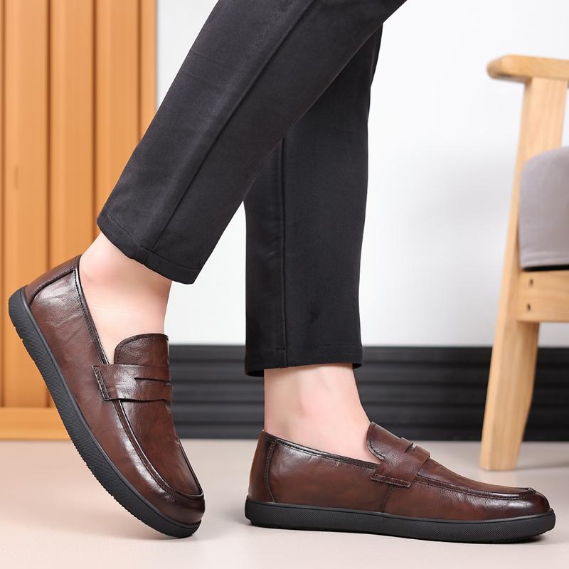 Модная повседневная обувь мужская кожаная мягкая обувь лоферы уличная мода слипоны — фото 5