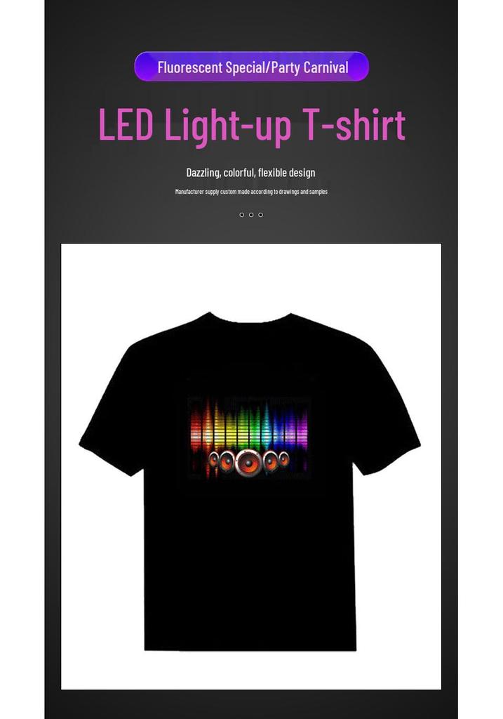 LED Sound Control Music Bar Flashing Luminous Short Sleeve T-shirt for Trendy Clubbing Men and Women.