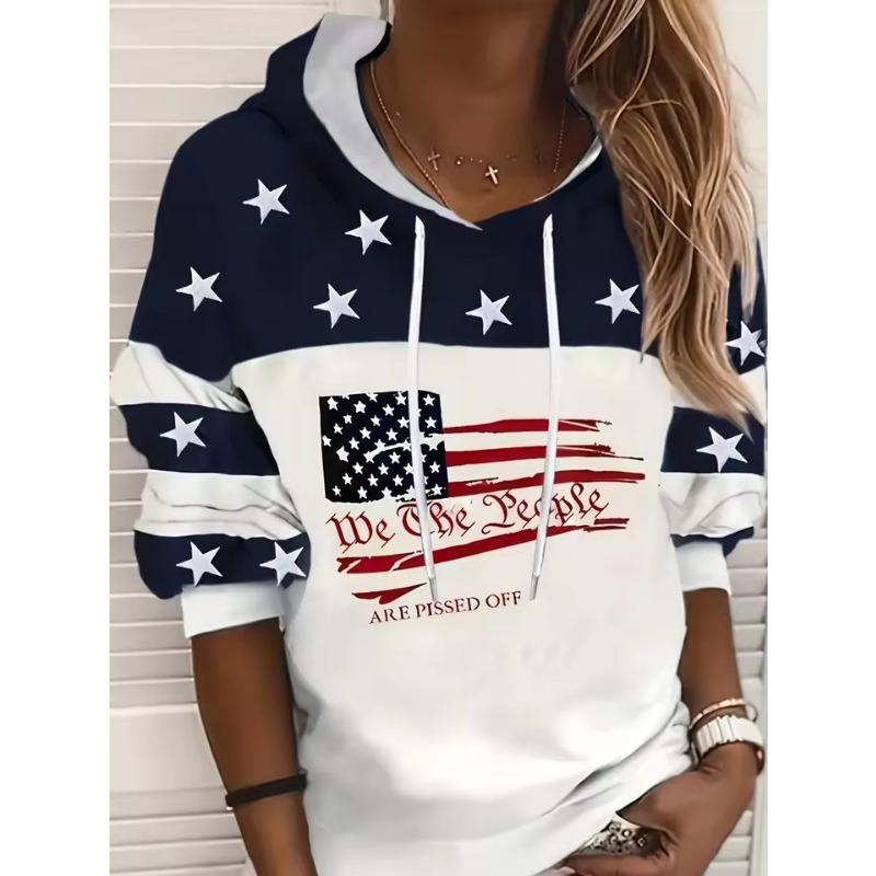 Americká vlajka & Požehnaný 3D potisk Mikina Dámská móda Oversized mikiny Dámské tepláky Písmenkový kabát Mikina s kapsou Pulovr