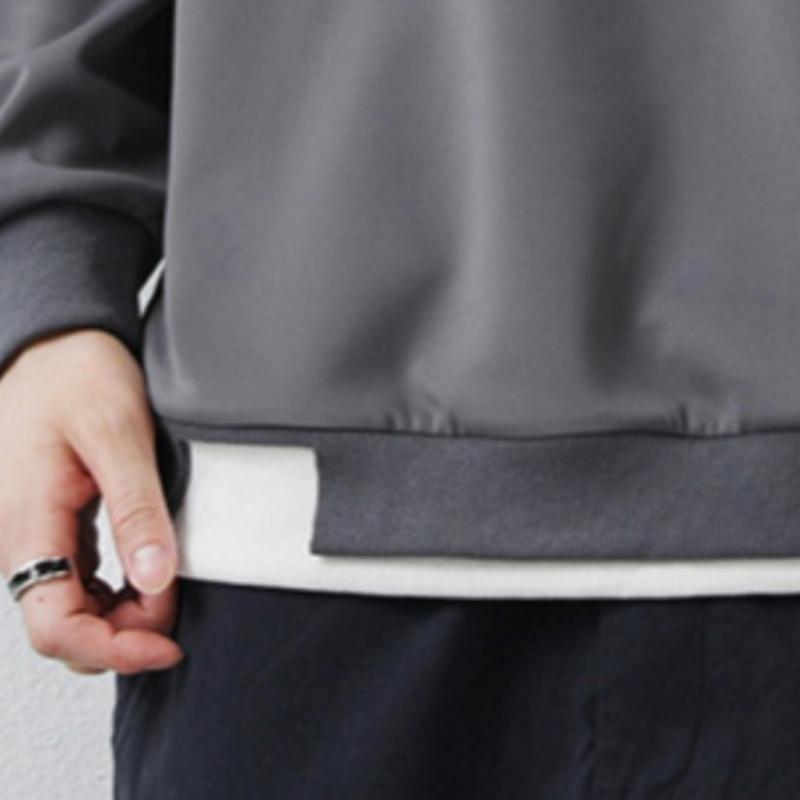 Spring New Men's Pullover Round Neck Printed Contrast Long-Sleeved Fake Two-Piece Sweaters
