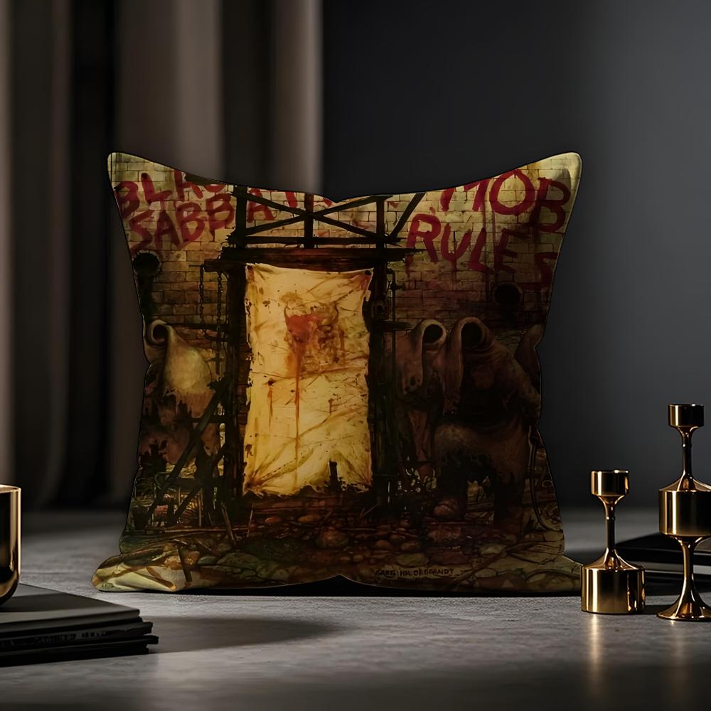Black Sabbath Cushion Cover Anti-dustmite Pillowcase Invisible Zipper Silky Short Plush Sofa Cushion Cover