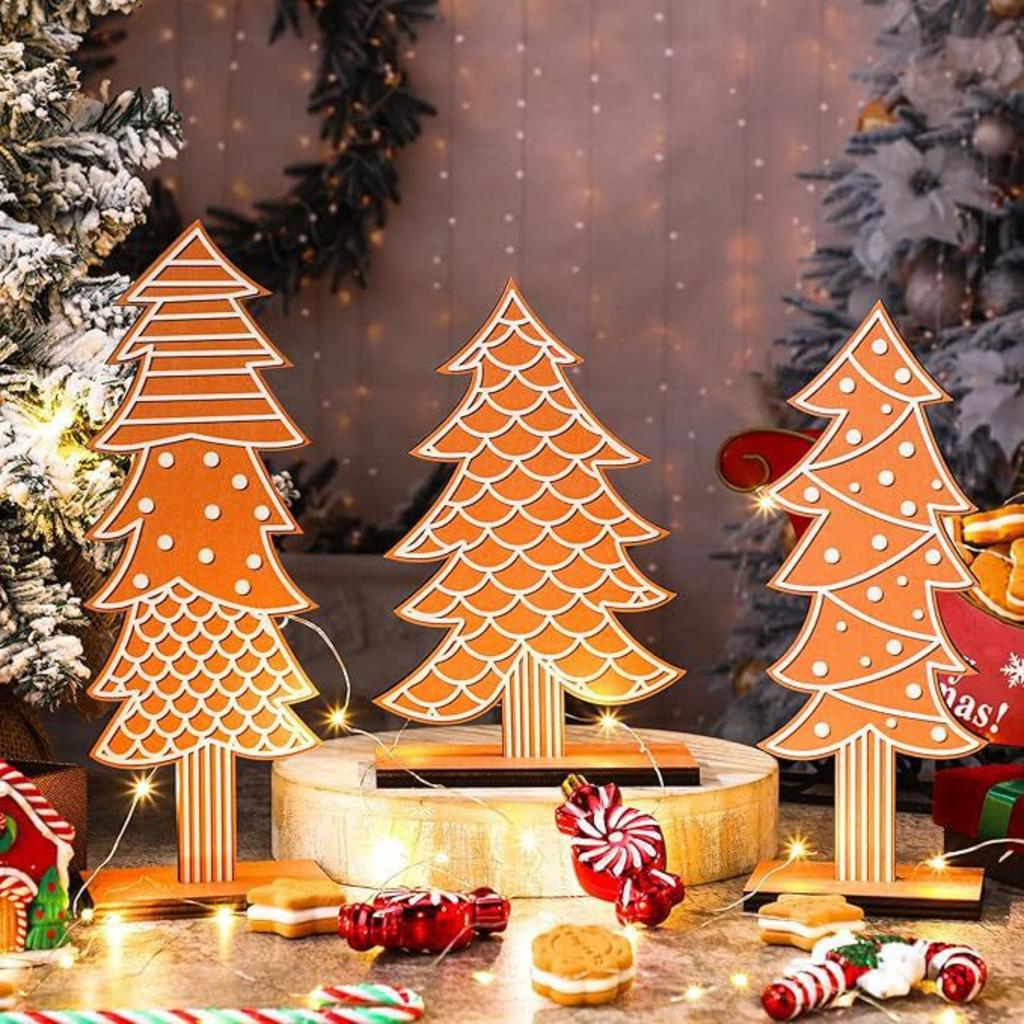 1 Pack 3pcs Christmas Wooden Desktop Ornaments Letter Christmas Tree Scene Dress Props Decorations