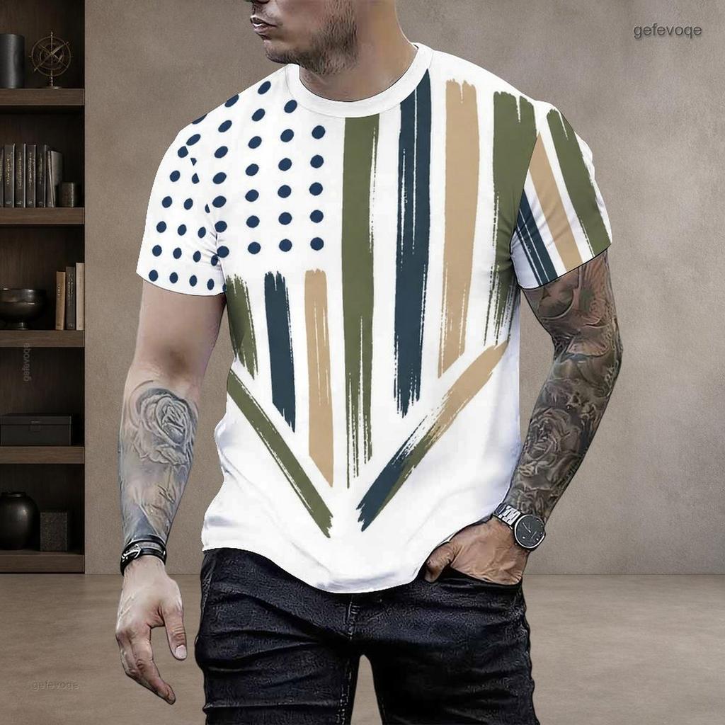 Men Plus Size Round Neck Short Sleeve American Flag Printed Casual T Shirt