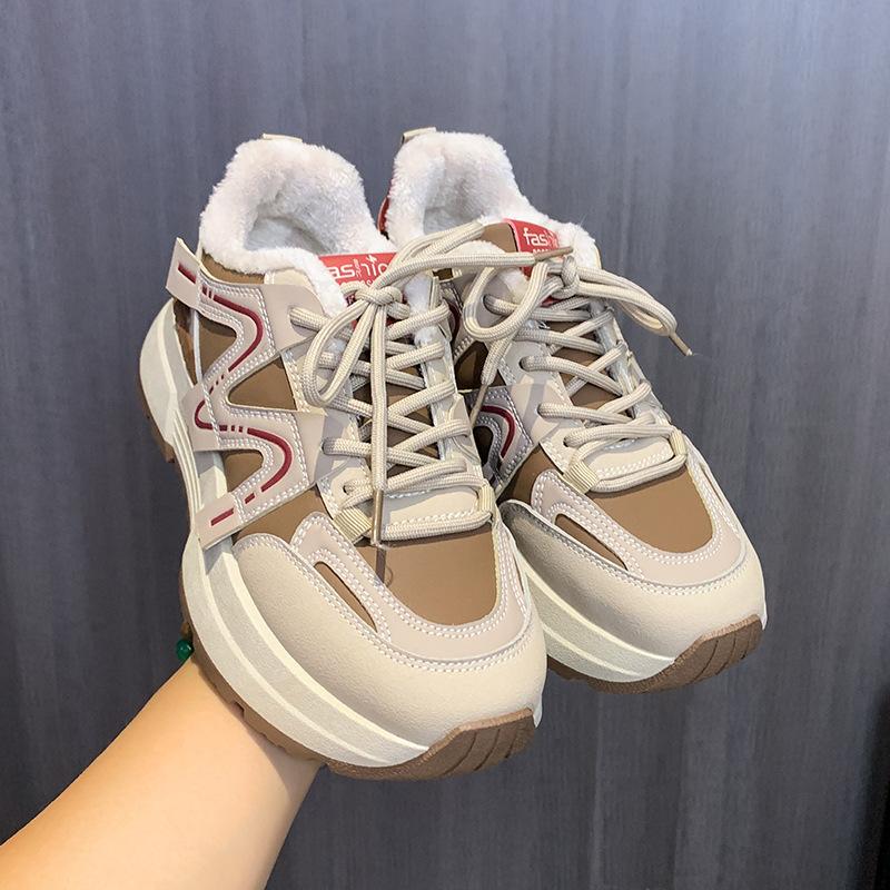 Är de nya sammets-pappa-skorna dam vinter student sport tjock sula varma vardagliga F-