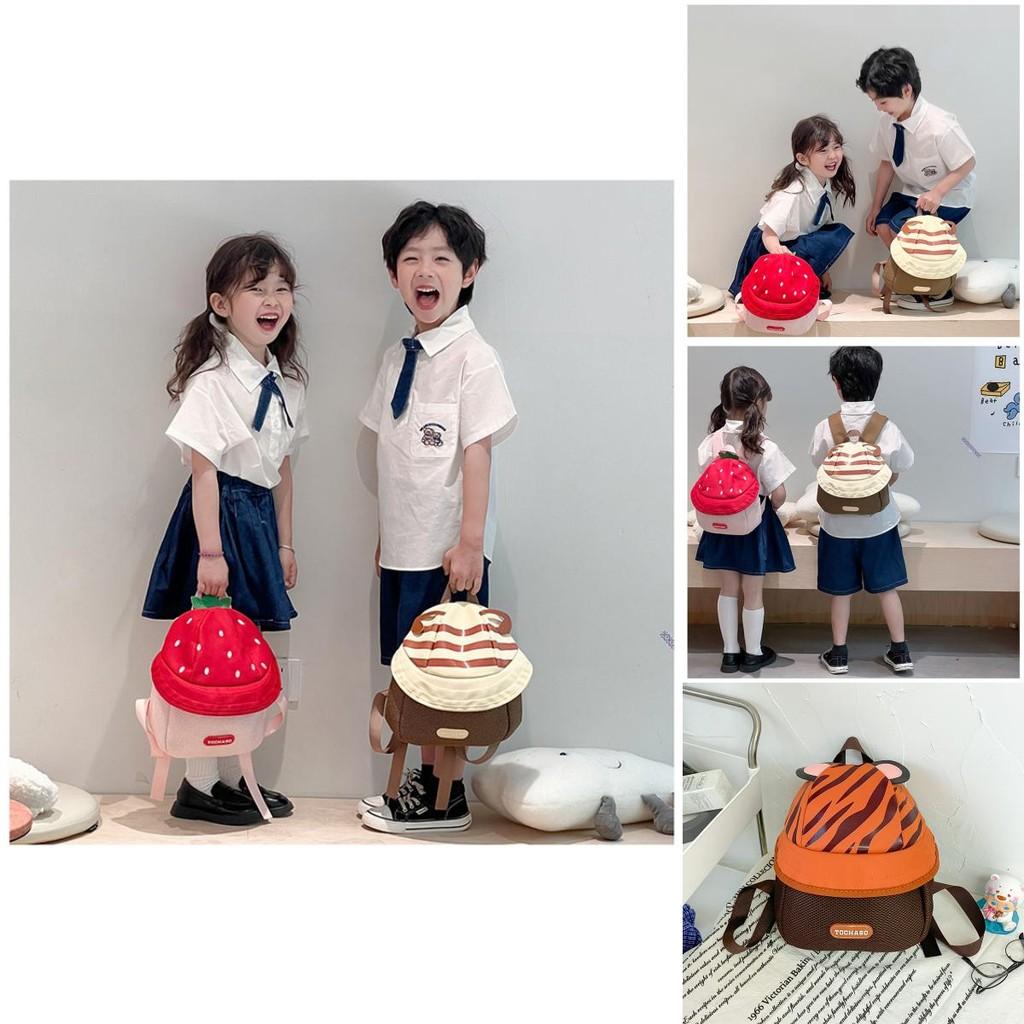 Children Cotton Cartoon Fruit Hat Backpack With Padded Shoulder Straps For Kindergarten Kids