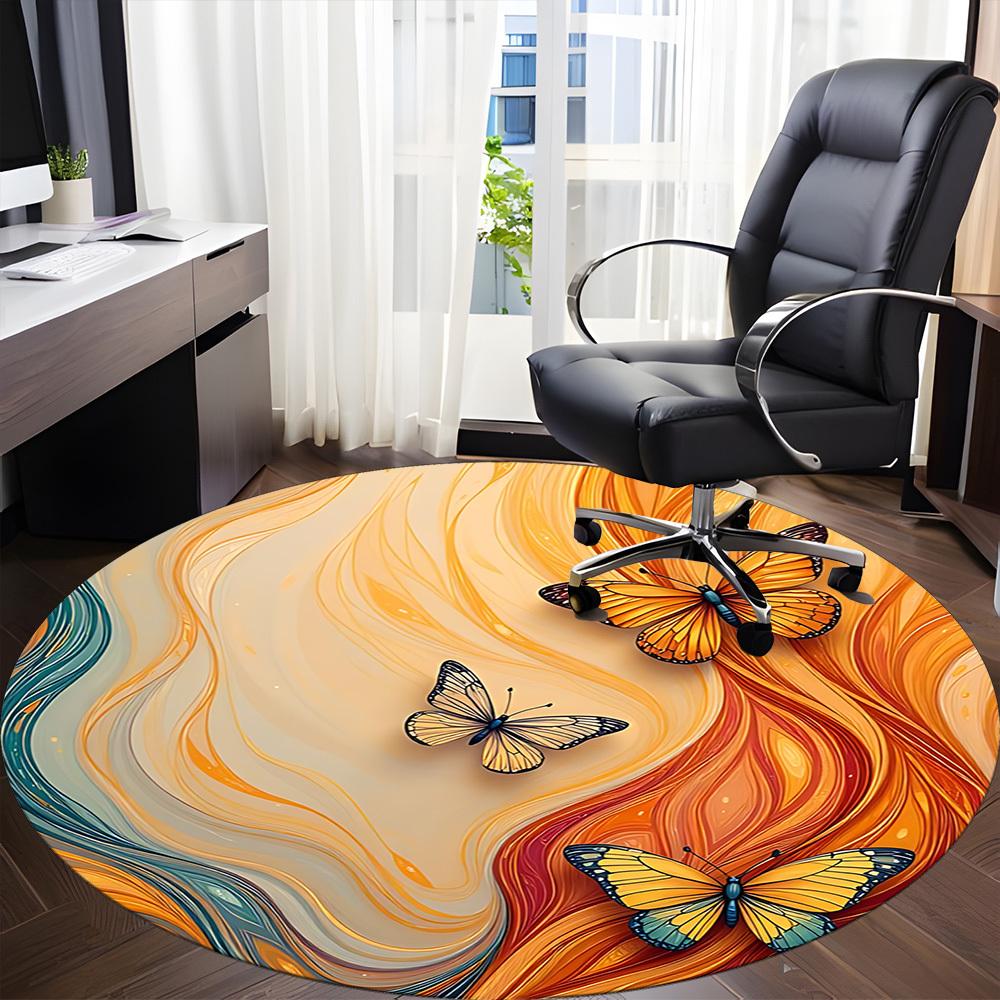 1pc Butterfly Flow Office Round Area Rug, Indoor Mat Suitable ForOffice, Under Office Chairs Bedroom Living Room Home Decor, Room Deco  D037