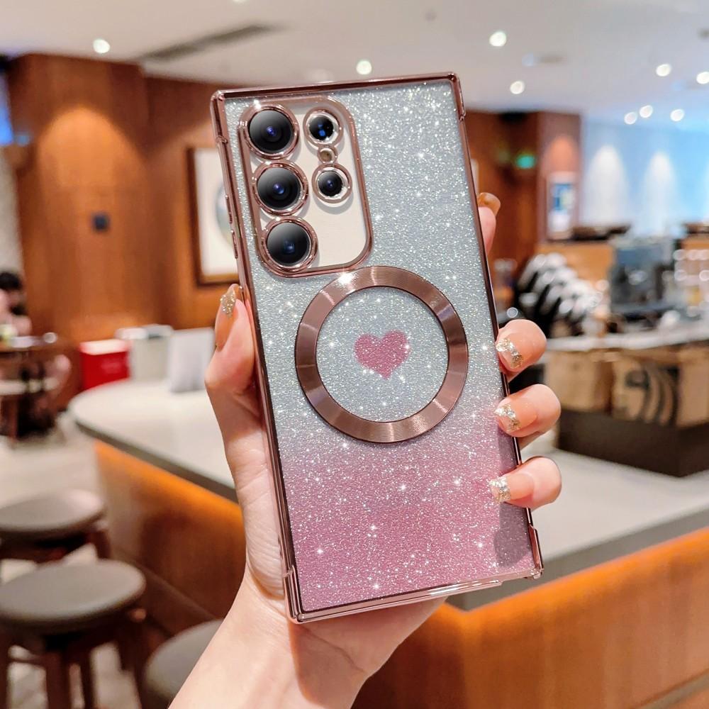 Love Gradient Glitter Case For Samsung Galaxy S21 S22 S23 S24 FE S25 Ultra Plus S20 FE S25 Edge Cover Magnetic Plating Sleeve