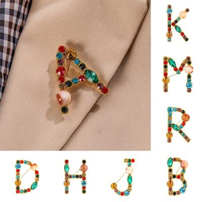 1PC Jewelry Gifts for Women Letter Pin A-Z 26 Letters Colorful Alphabet Brooch Rhinestone
