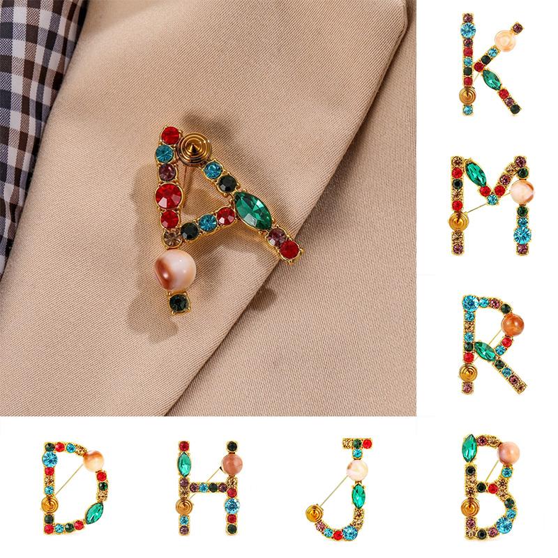 1PC 26 Letters Colorful Jewelry Gifts for Women Alphabet Brooch A-Z Rhinestone Letter Pin