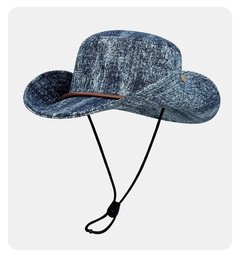 

Vintage Western Cowboy Hat Men Women Wide Brim Summer Sun Hat Outdoor Safari Boonie Cap Hiking Fishing Windproof Chin Strap 55-59 королевский синий