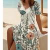 Summer Fashion Women's V Neck Short Sleeve Floral Print Printed  Dress Sex Short Skirt Dresses