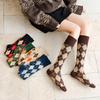 Japanese Style Diamond Pattern Mid-Calf Pure Cotton Socks for Autumn and Winter