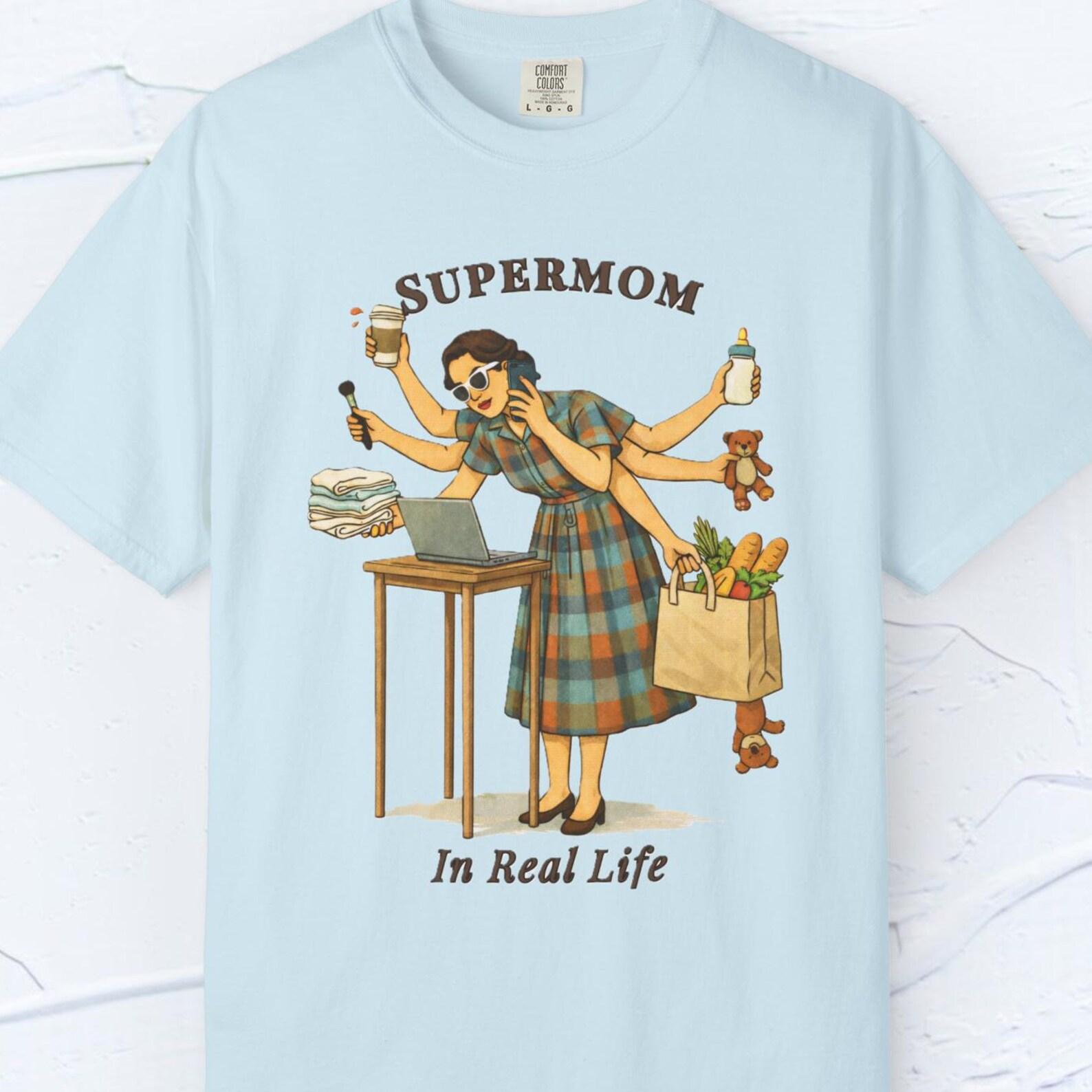 Comfort Colors Supermom Shirt, Funny Mom Life T shirt, Motherhood Real Life Tee, Chaos Mom Life Humor Shirt, Tired Mom Club Shirt M