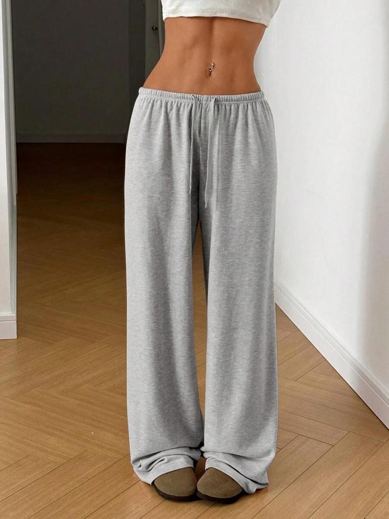 European & American Women's Solid Color Elastic Waist Wide-Leg Casual Pants