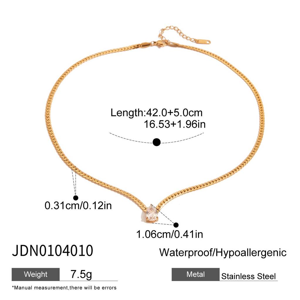 Youthway Classic Versatile White Zircon Geometric Square Pendant Necklace Stainless Steel Waterproof Jewelry Accessories Daily