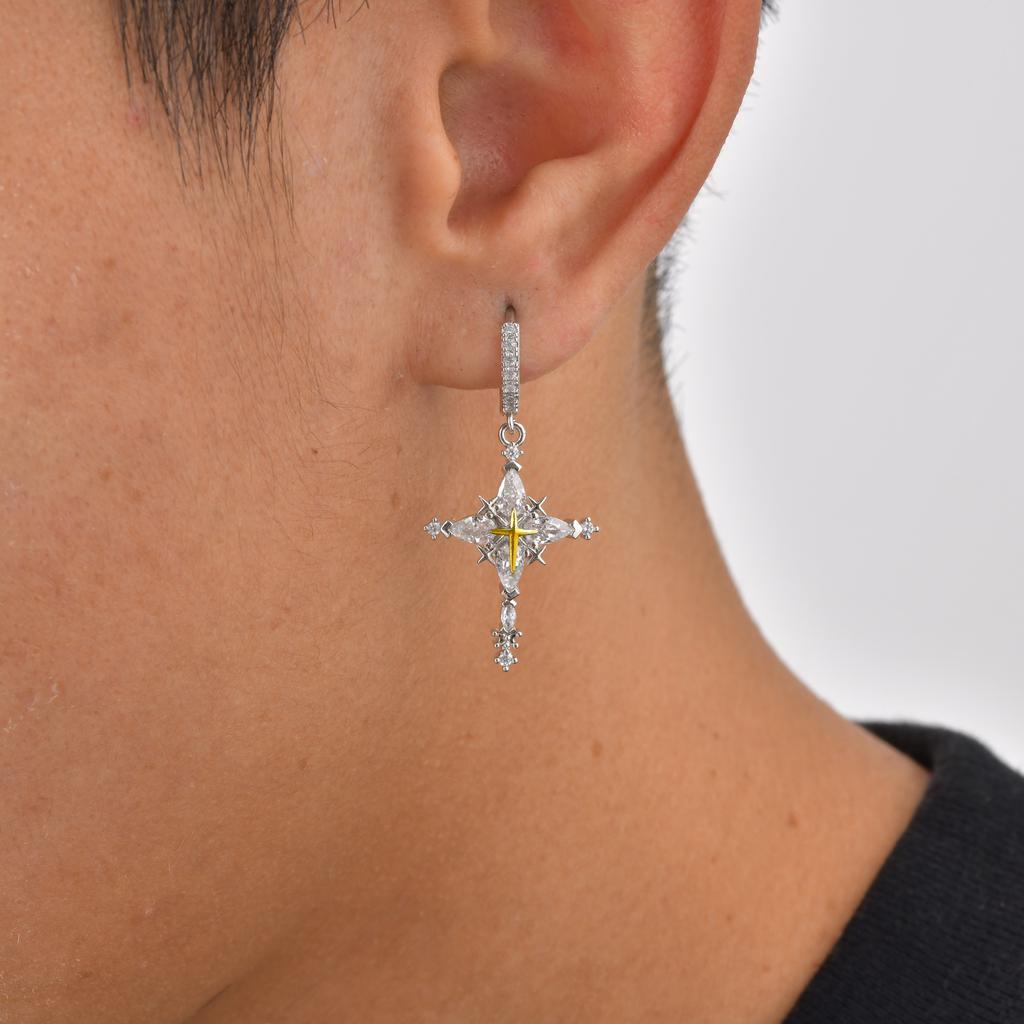 Vnox Zircon Cross Drop Earrings for Men Women, Copper Metal Pierced Hoop Dangle Earrings, Fashion Party Unisex Jewelry Gifts New
