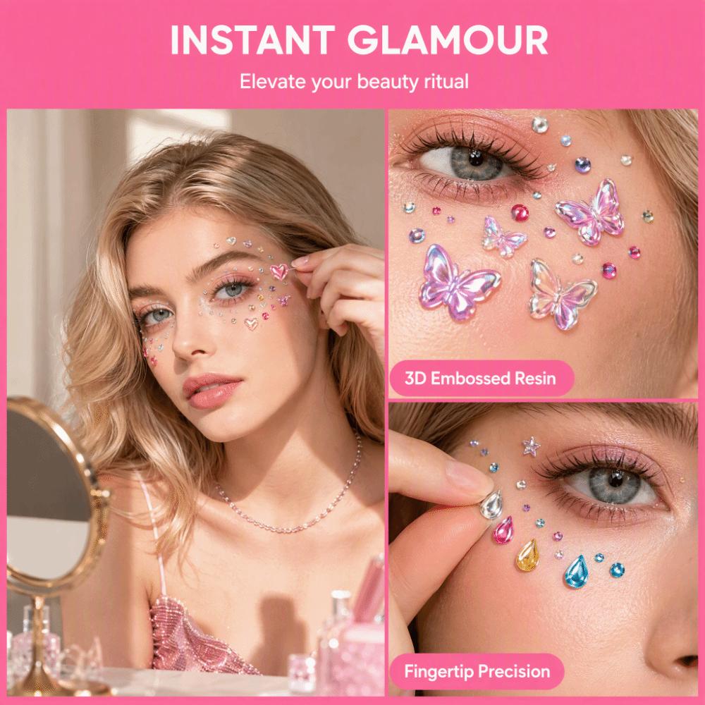 Makeup Bedazzling Sticker 3D Resin Crystal Gem Sticker Face Eye Jewels Sticker Christmas Party