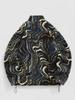 ZAFUL Men's Swirl Print Faux Shearling Teddy Toggle Drawstring Patched Design Stand Collar Jacket