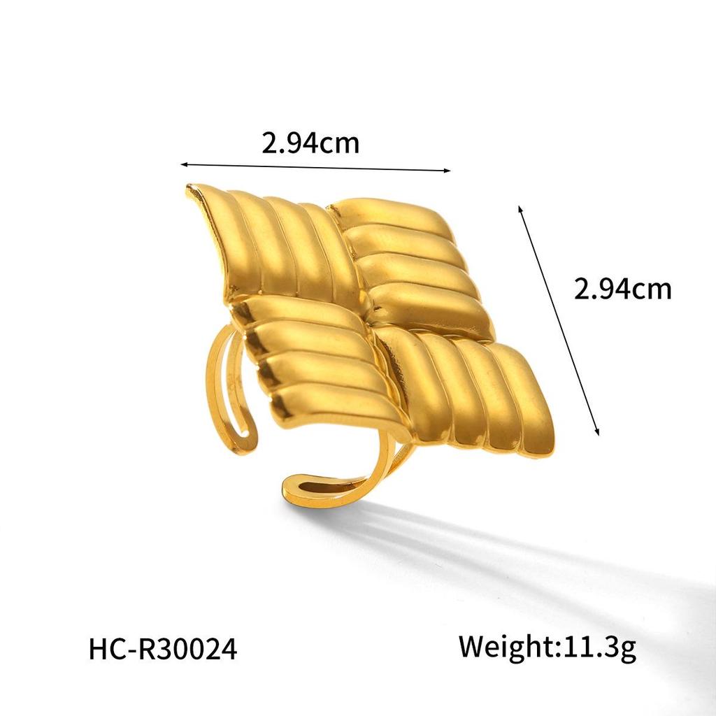 18K Gold Textured Stainless Steel Square Ring for Women - Exaggerated Titanium Steel Jewelry
